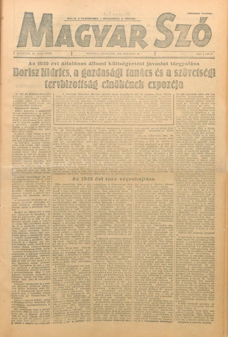 Magyar Szó, 5. évf. 1948. december 30. 311. sz. 1–8. oldal