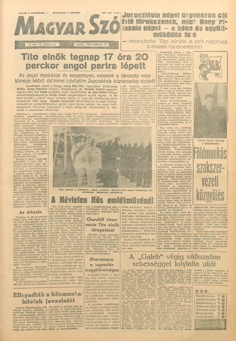 Magyar Szó, 10. évf. 1953. március 17. 75. sz. 1–10. oldal