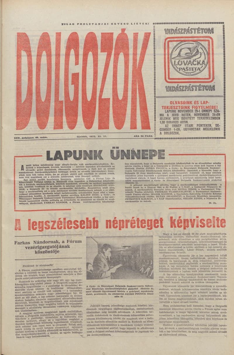 Dolgozók, 26. évf. 1972. november 17. 46. sz.