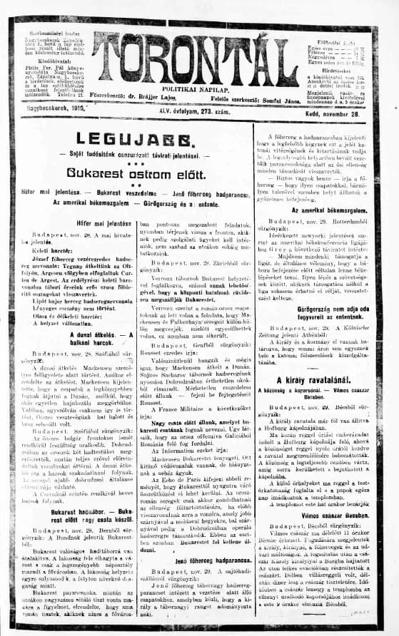 Torontál, 45. évf. 1916. november 28. 273. sz.