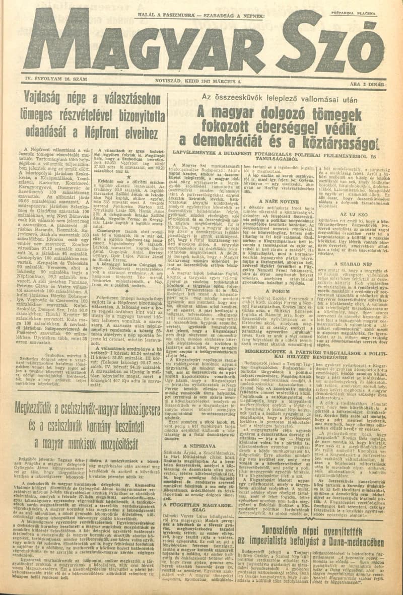 Magyar Szó, 4. évf. 1947. március 4. 26. sz. 1–6. oldal