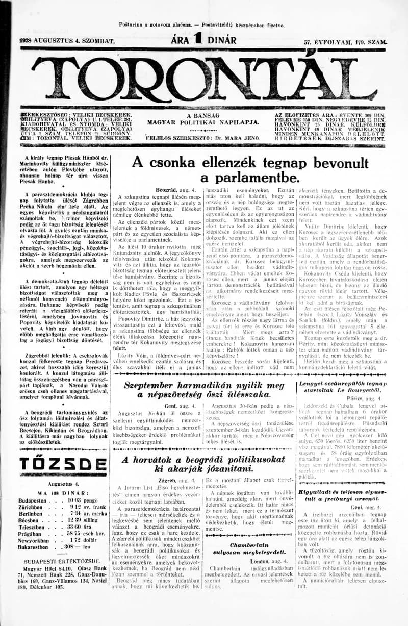 Torontál, 57. évf. 1928. augusztus 4. 179. sz.