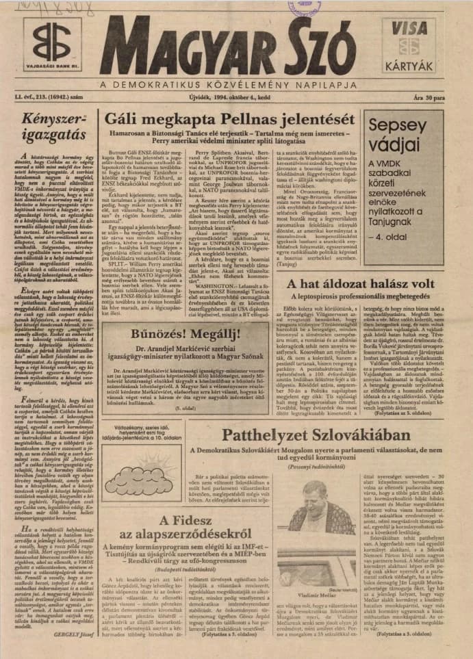 Magyar Szó, 51. évf. 1994. október 4. 213. sz. 1–16. oldal