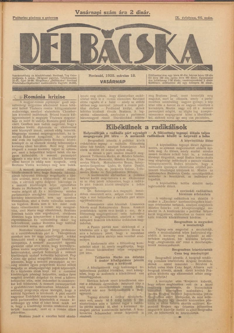Délbácska, 9. évf. 1928. március 18. 66. sz.