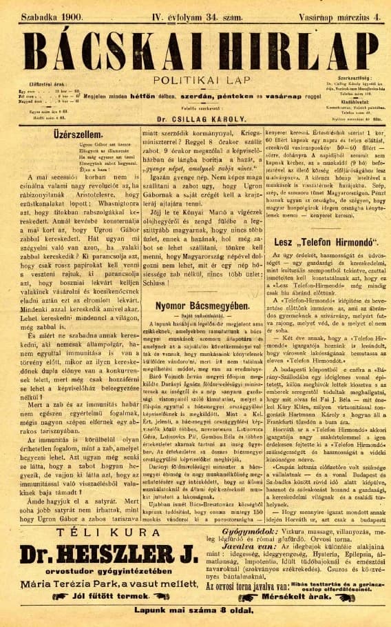 Bácskai Hirlap, 4. évf. 1900. március 4. 34. sz.