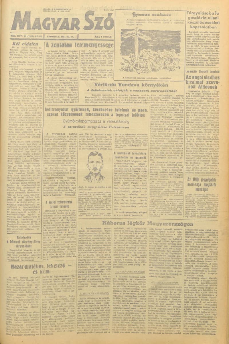 Magyar Szó, 8. évf. 1951. február 17. 40. sz. 1–2. oldal