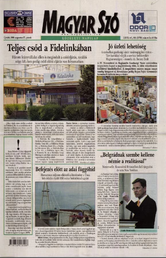 Magyar Szó, 67. évf. 2010. augusztus 27. 199. sz. 1–20. oldal