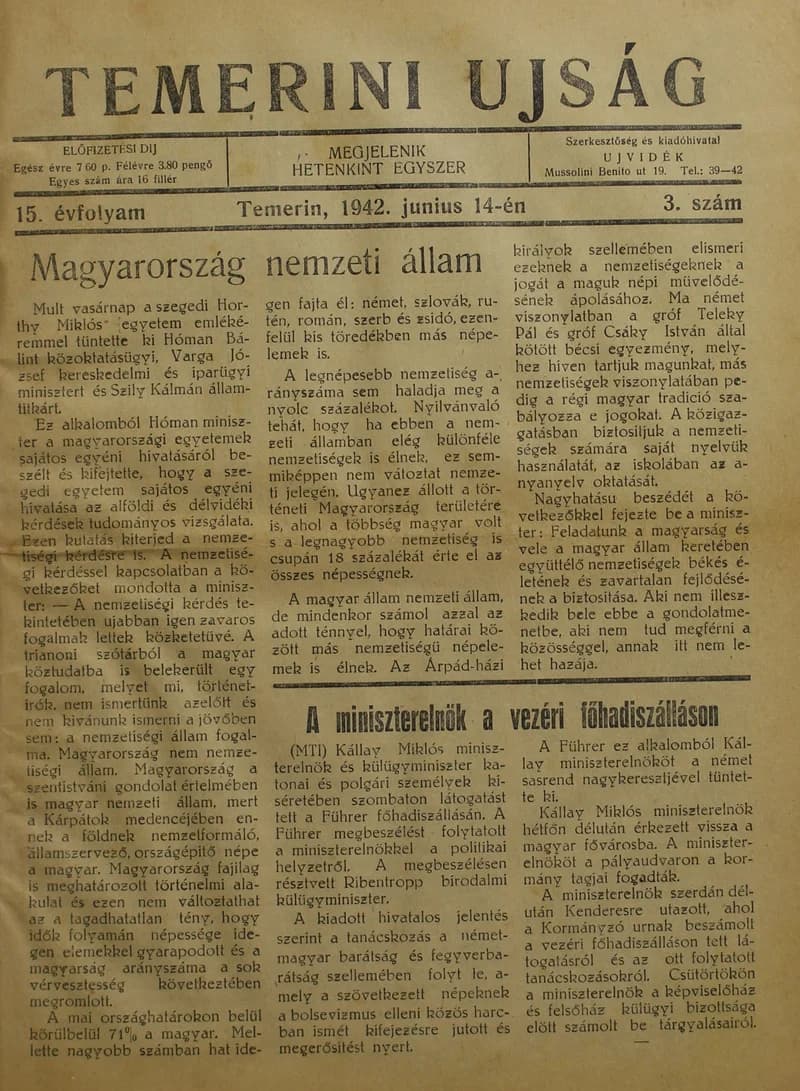 Temerini Újság 1928-1944, 15. évf. 1942. június 14. 3. sz.