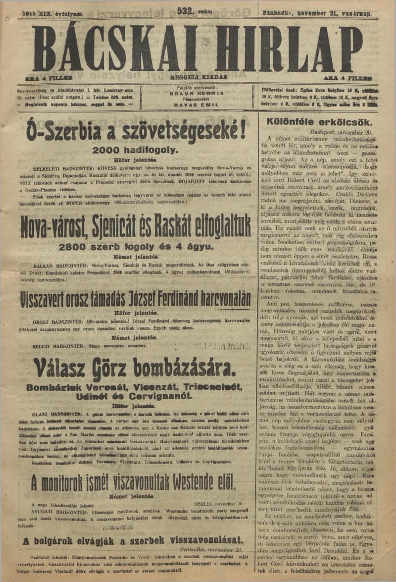 Bácskai Hirlap, 19. évf. 1915. november 21. 532. sz.
