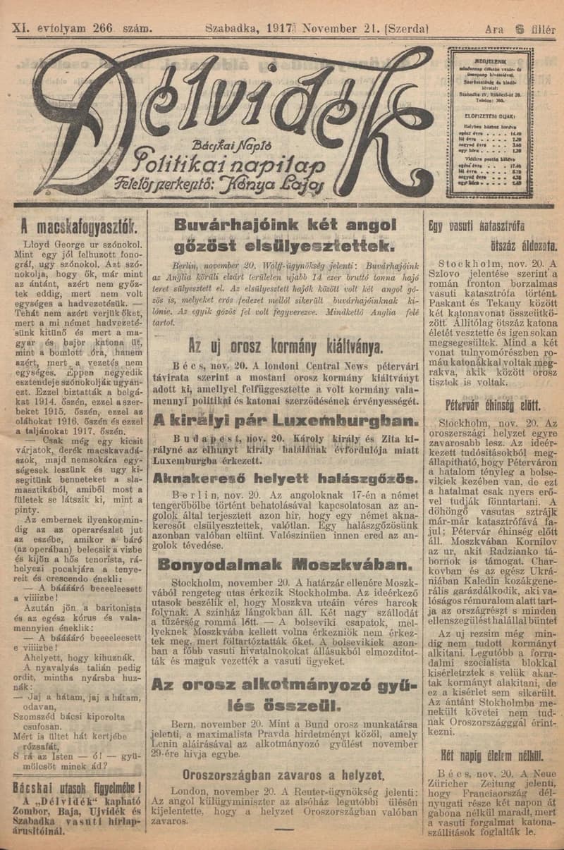 Délvidék, 11. évf. 1917. november 21. 266. sz.