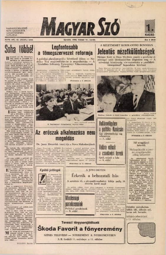 Magyar Szó, 47. évf. 1990. február 14. 43. sz. 1–20. oldal
