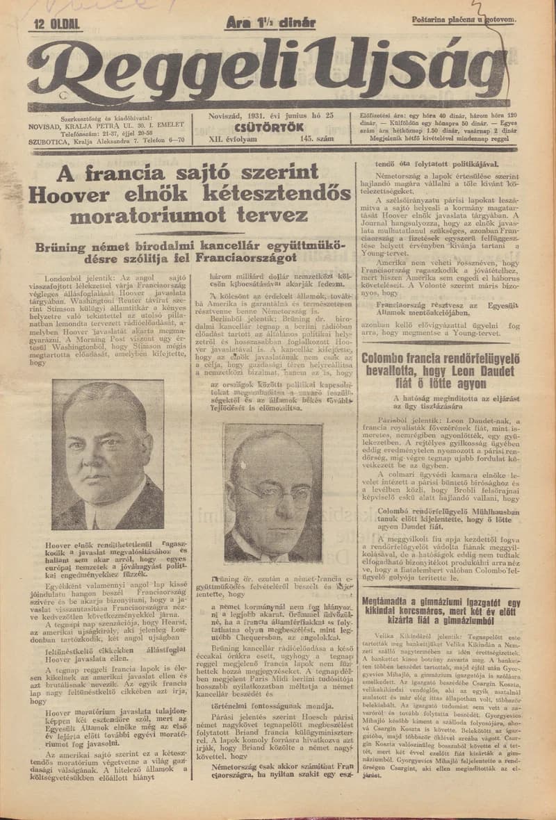 Reggeli Újság, 12. évf. 1931. június 25. 145. sz.