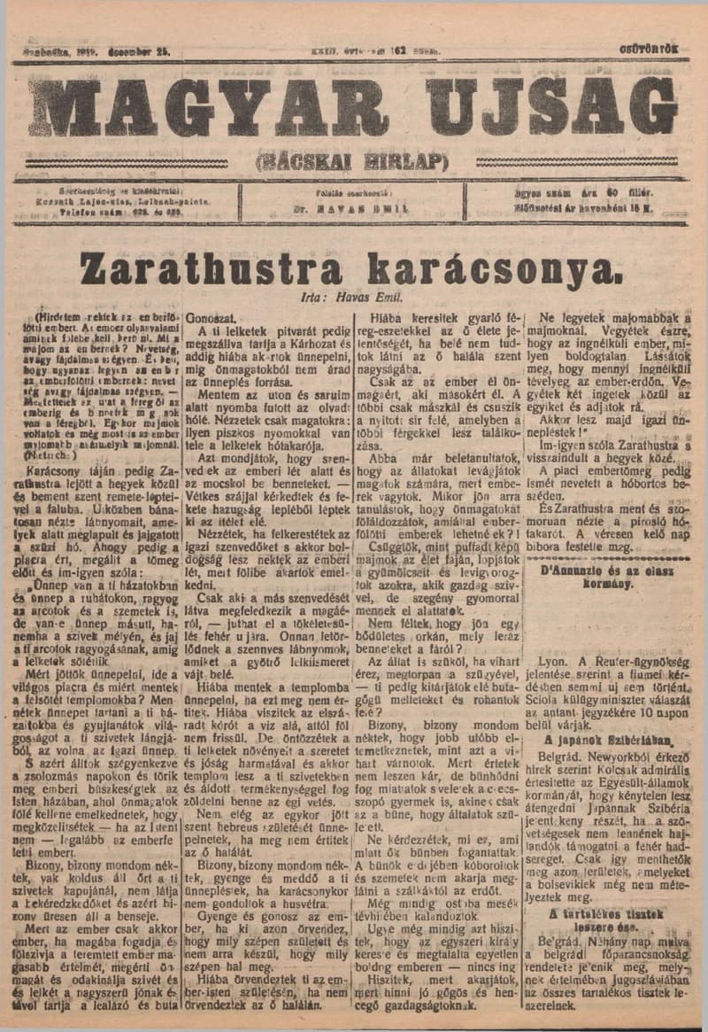 Bácskai Hirlap, 23. évf. 1919. december 25. 162. sz.