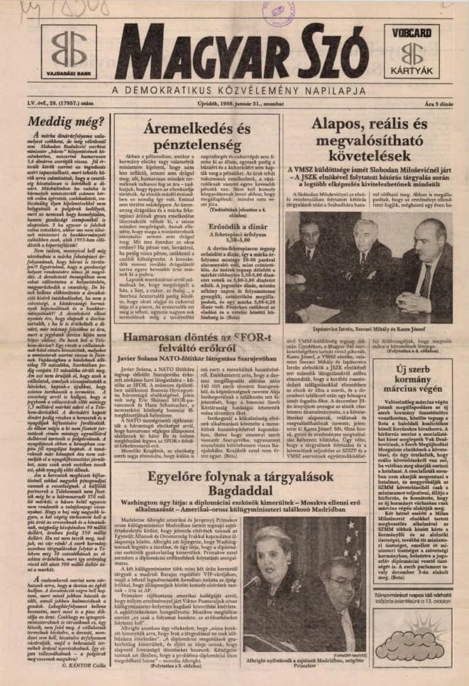 Magyar Szó, 55. évf. 1998. január 31. 28. sz. 1–16. oldal