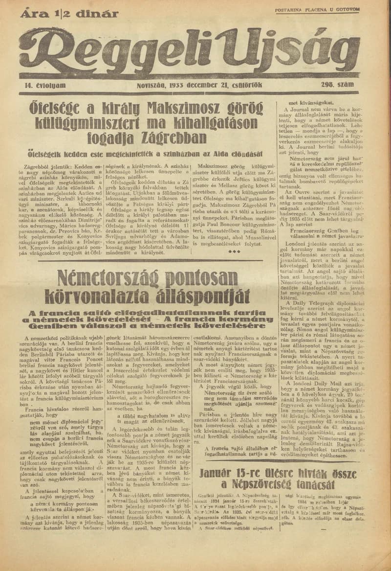 Reggeli Újság, 14. évf. 1933. december 21. 298. sz.