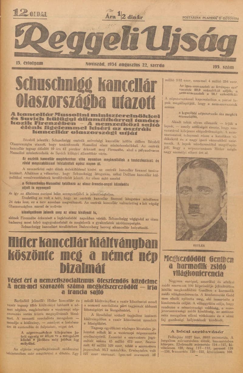 Reggeli Újság, 15. évf. 1934. augusztus 22. 195. sz.