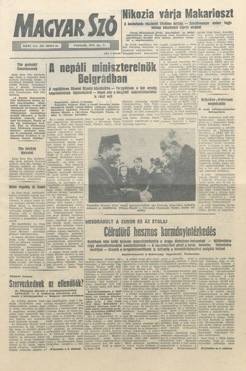 Magyar Szó, 31. évf. 1974. december 5. 333. sz. 1–16. oldal