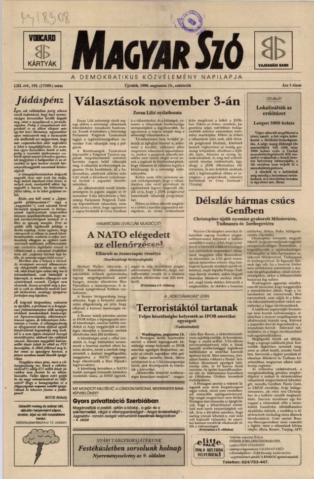 Magyar Szó, 53. évf. 1996. augusztus 15. 192. sz. 1–16. oldal