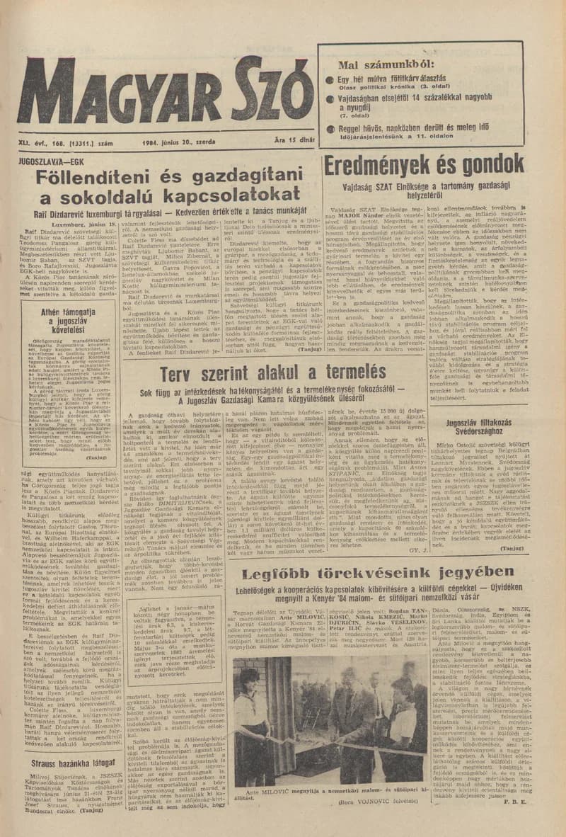 Magyar Szó, 41. évf. 1984. június 20. 168. sz. 1–16. oldal