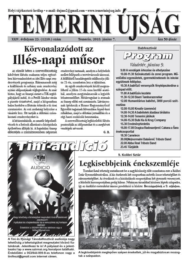 Temerini Újság, 24. évf. 2018. június 7. 23. sz.