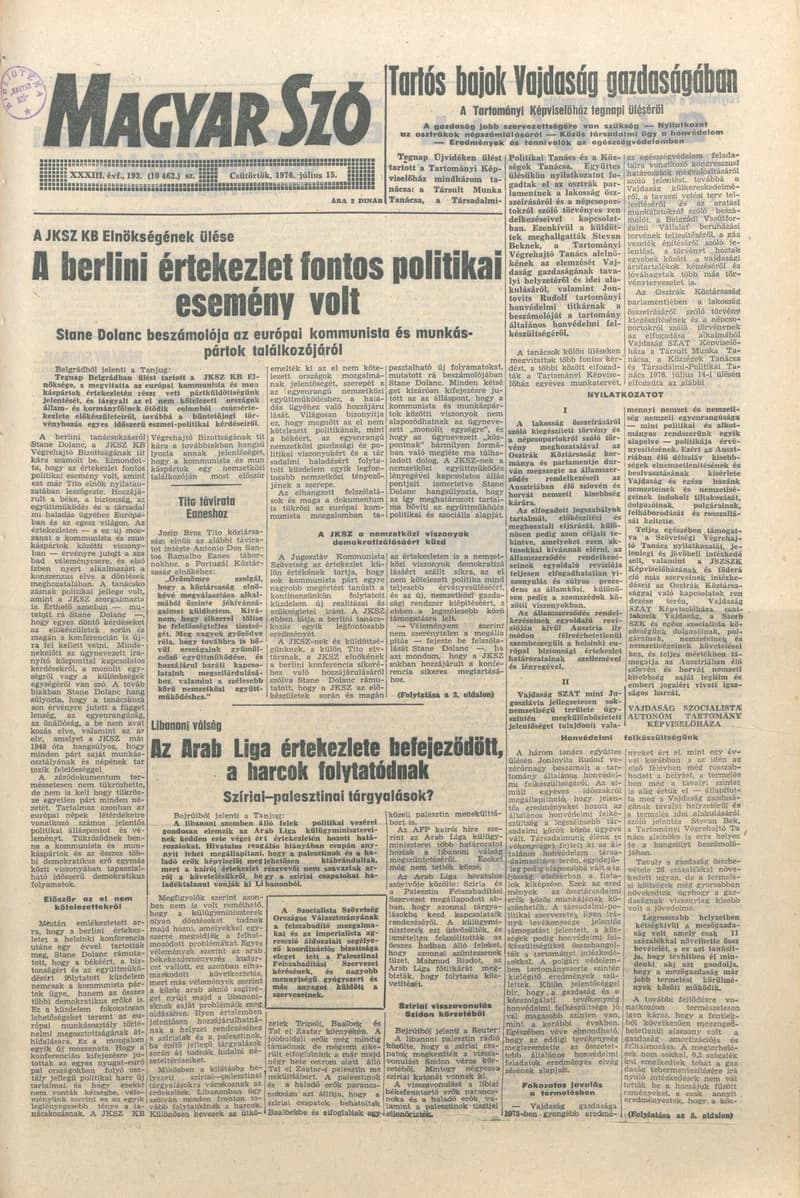 Magyar Szó, 33. évf. 1976. július 15. 193. sz. 1–16. oldal