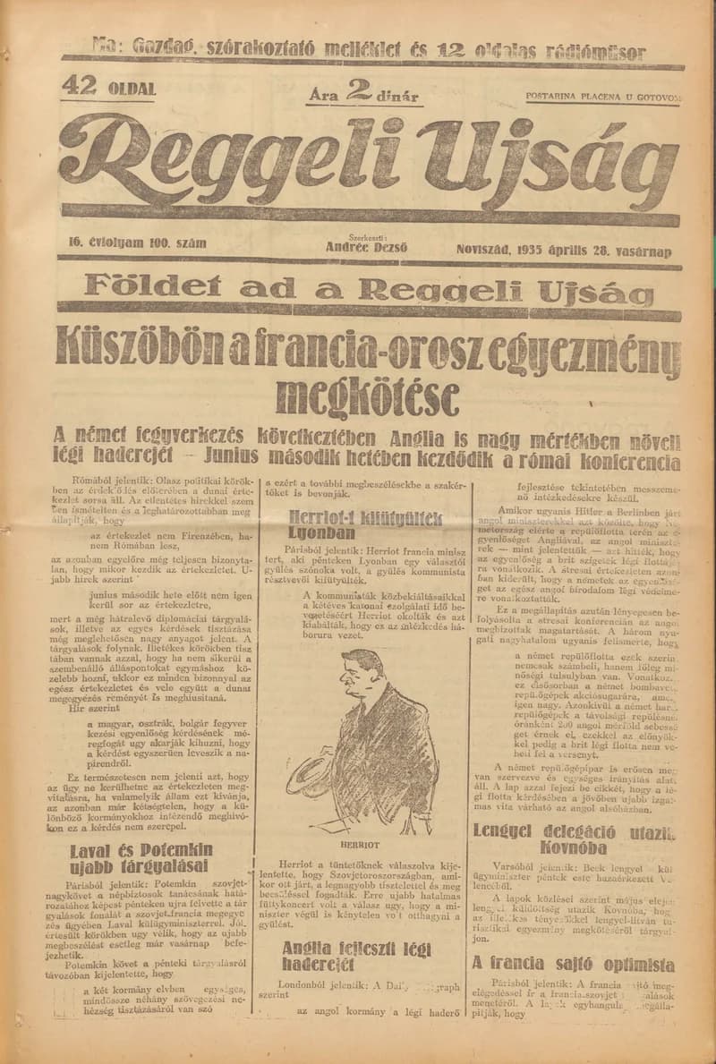 Reggeli Újság, 16. évf. 1935. április 28. 100. sz.