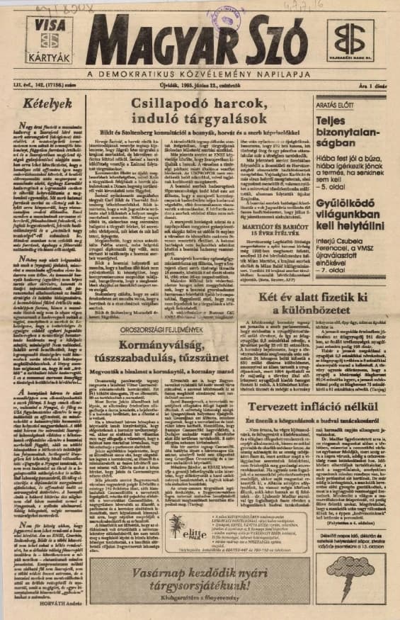 Magyar Szó, 52. évf. 1995. június 22. 142. sz. 1–16. oldal