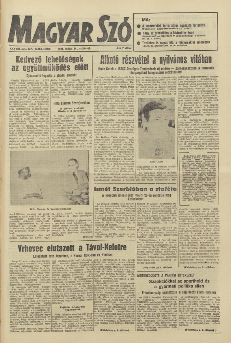 Magyar Szó, 38. évf. 1981. május 21. 137. sz.