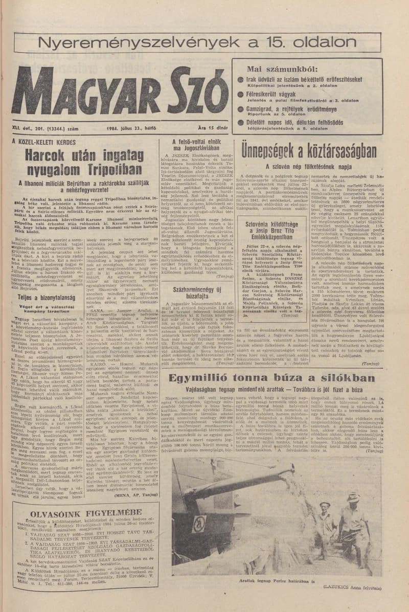Magyar Szó, 41. évf. 1984. július 23. 201. sz. 1–8. oldal
