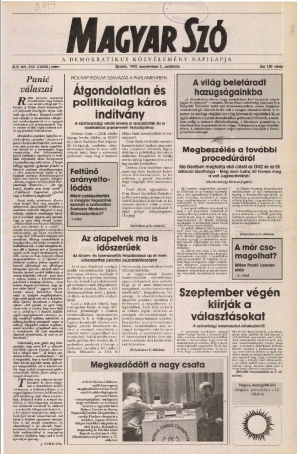 Magyar Szó, 49. évf. 1992. szeptember 3. 242. sz. 1–16. oldal