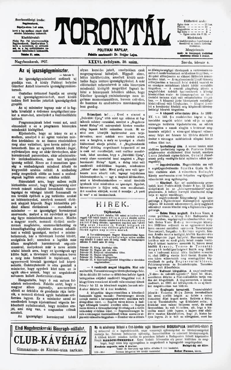 Torontál, 36. évf. 1907. február 6. 30. sz.