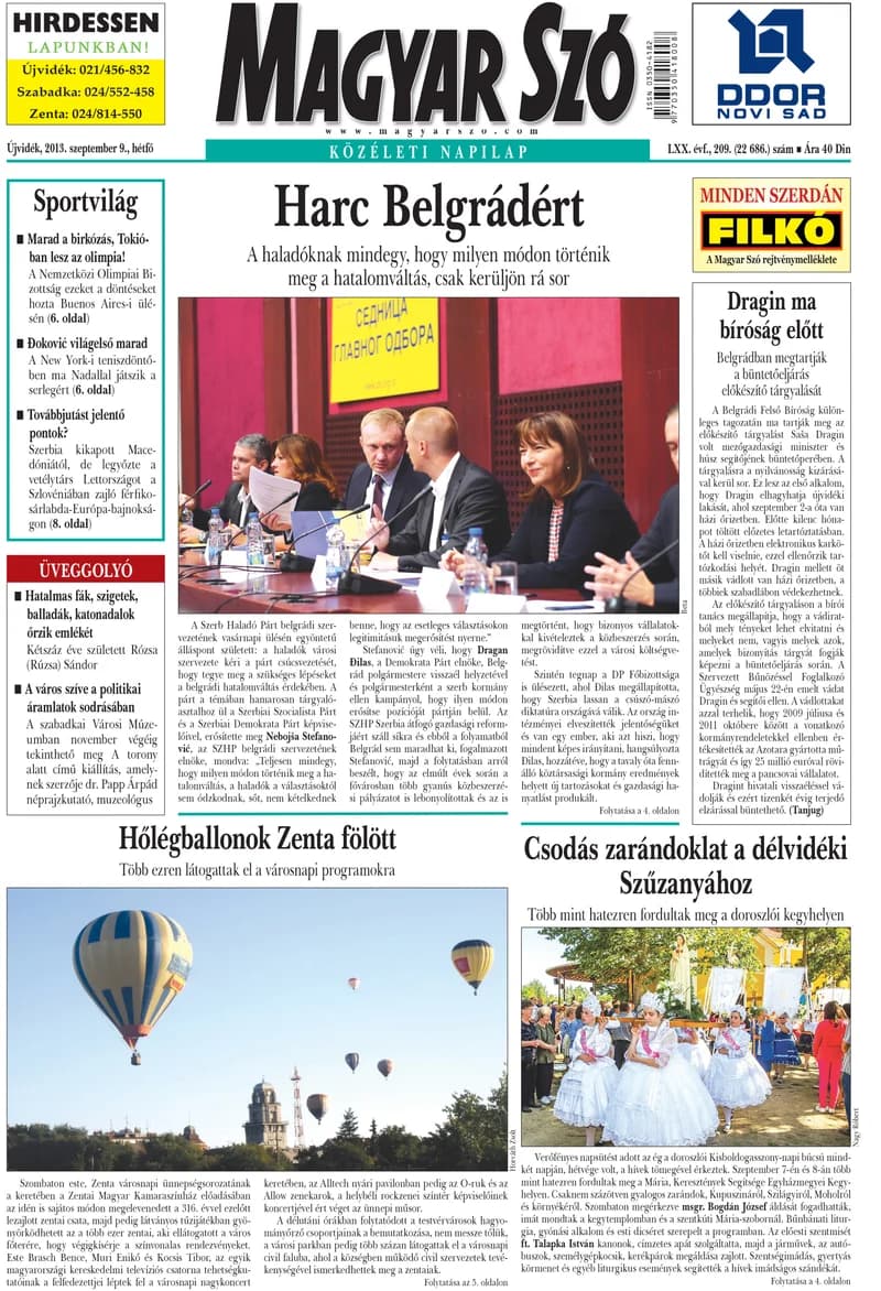 Magyar Szó, 70. évf. 2013. szeptember 9. 209. sz. 1–16. oldal