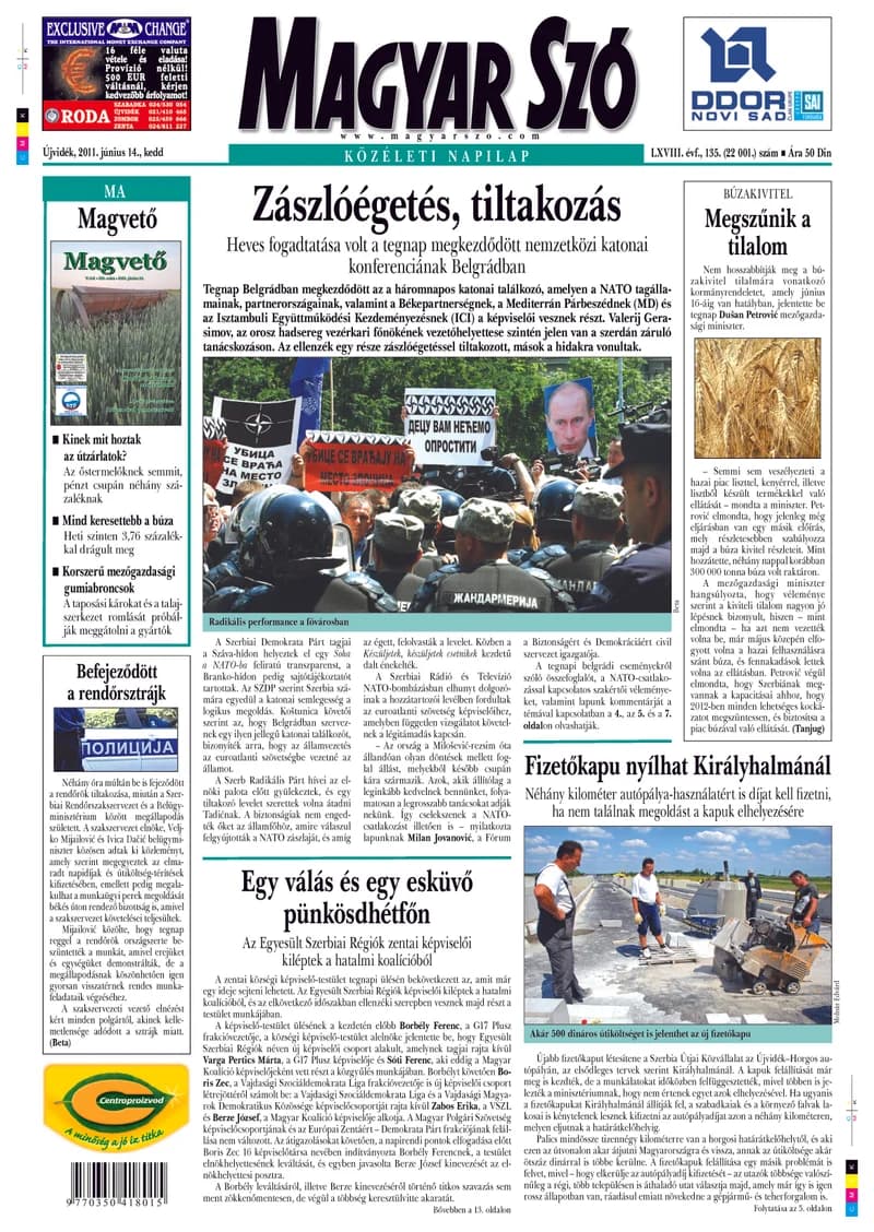 Magyar Szó, 68. évf. 2011. június 14. 135. sz. 1–20. oldal