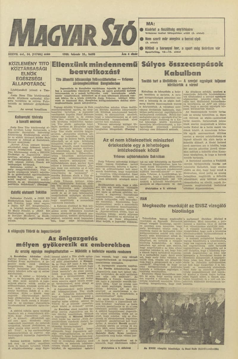 Magyar Szó, 37. évf. 1980. február 25. 54. sz. 1–16. oldal