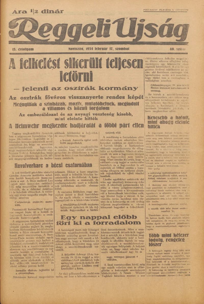 Reggeli Újság, 15. évf. 1934. február 17. 40. sz.