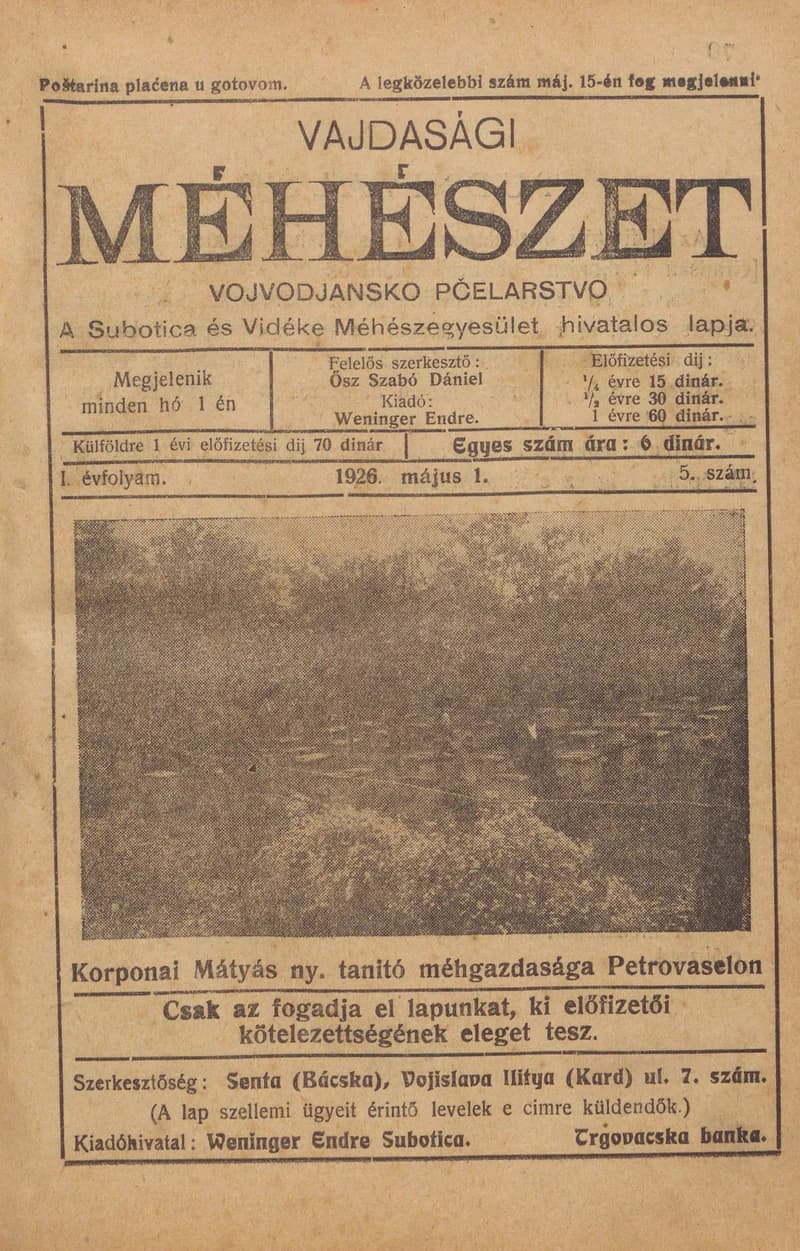 Vajdasági méhészet, 1. évf. 1926. május 1. 5. sz.