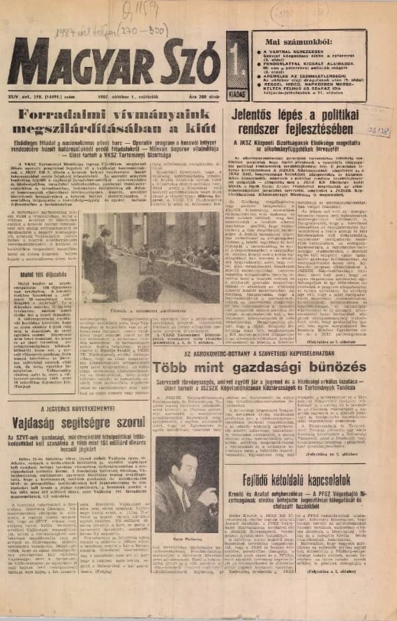 Magyar Szó, 44. évf. 1987. október 1. 270. sz. 1–16. oldal
