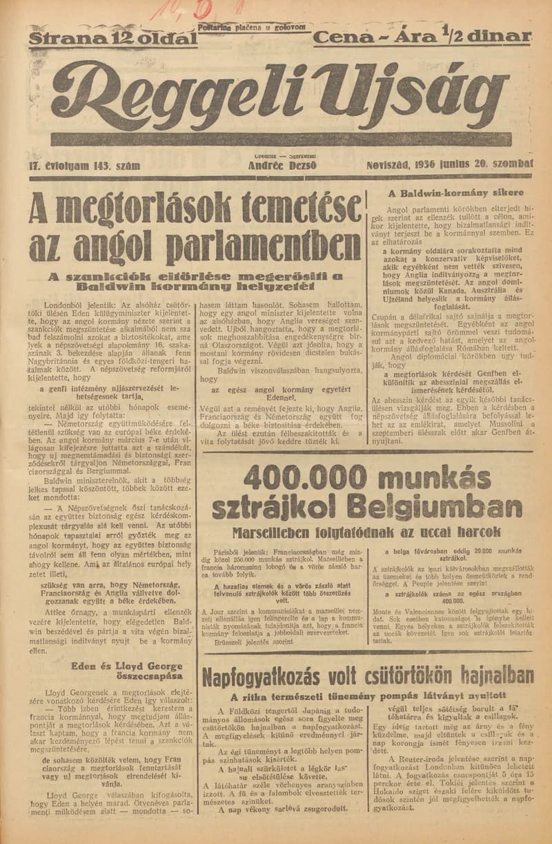 Reggeli Újság, 17. évf. 1936. június 20. 143. sz.
