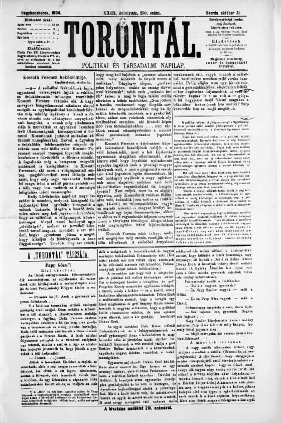 Torontál, 23. évf. 1894. október 31. 250. sz.