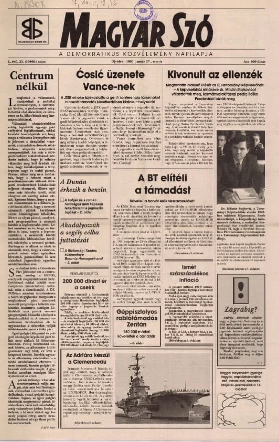 Magyar Szó, 50. évf. 1993. január 27. 25. sz. 1–16. oldal
