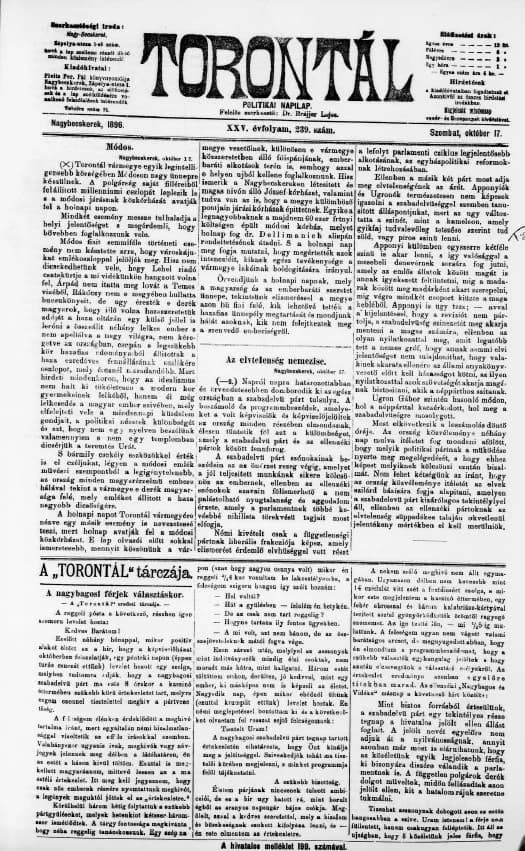 Torontál, 25. évf. 1896. október 17. 239. sz.