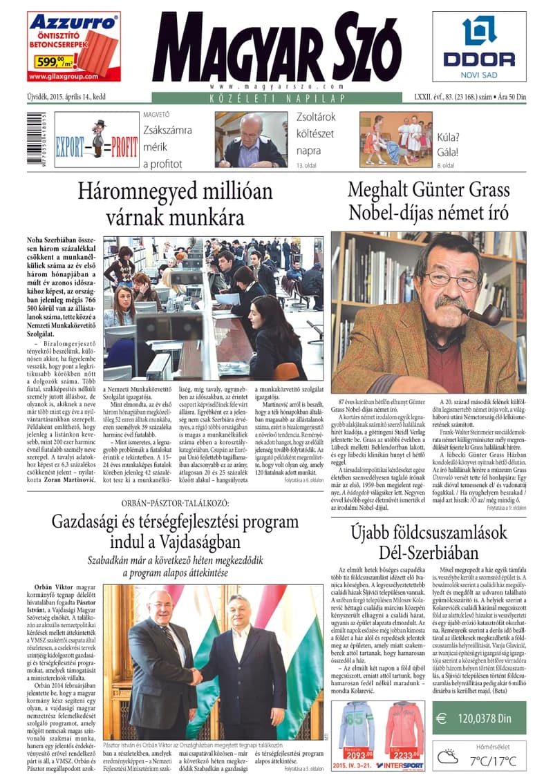Magyar Szó, 72. évf. 2015. április 14. 83. sz. 1–20. oldal