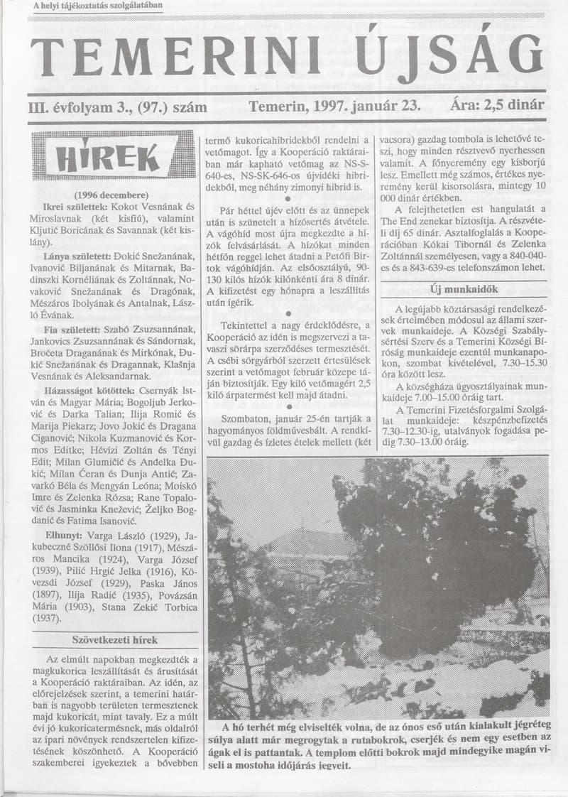 Temerini Újság, 3. évf. 1997. január 23. 3. sz.