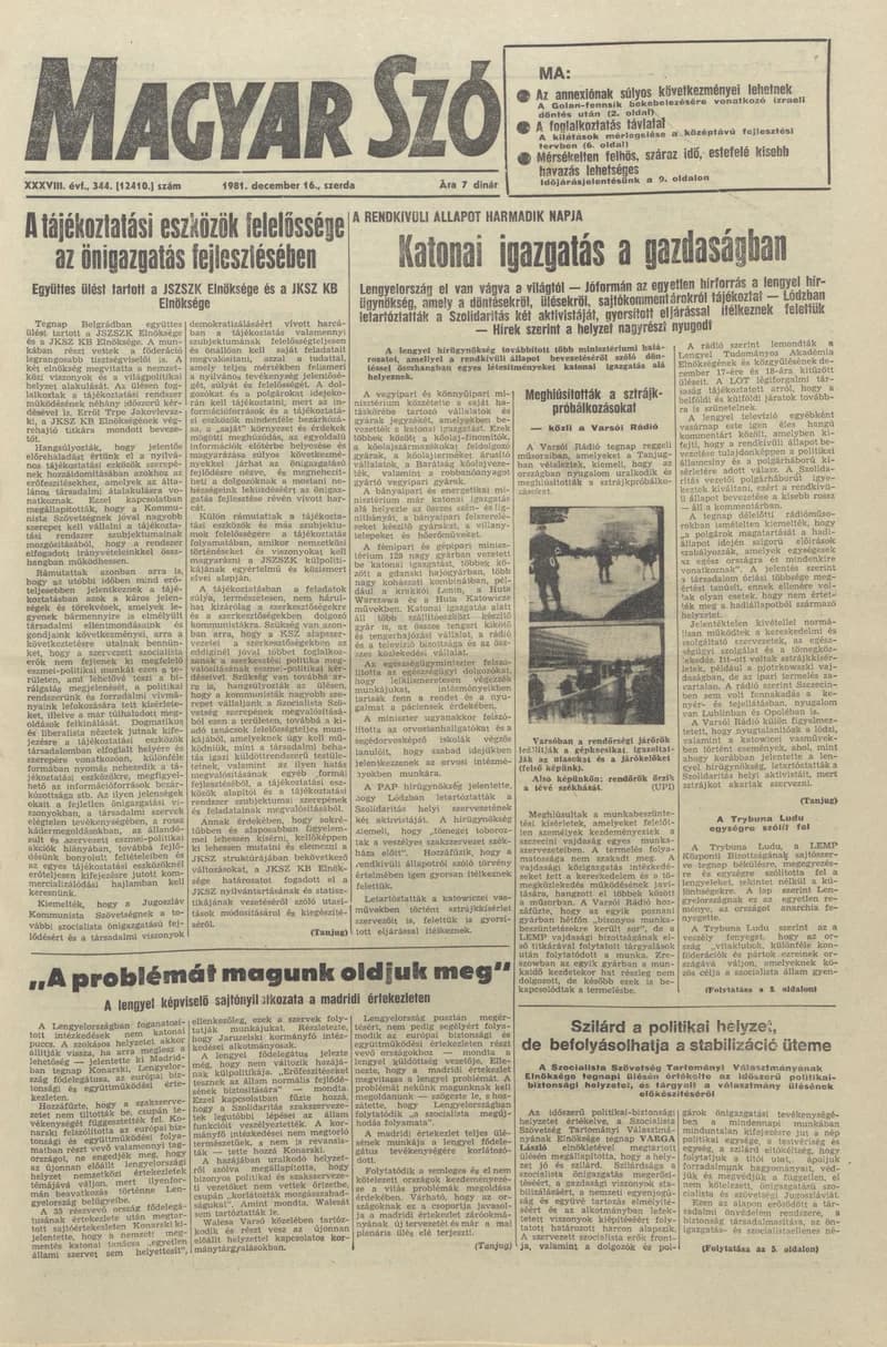 Magyar Szó, 38. évf. 1981. december 16. 344. sz.