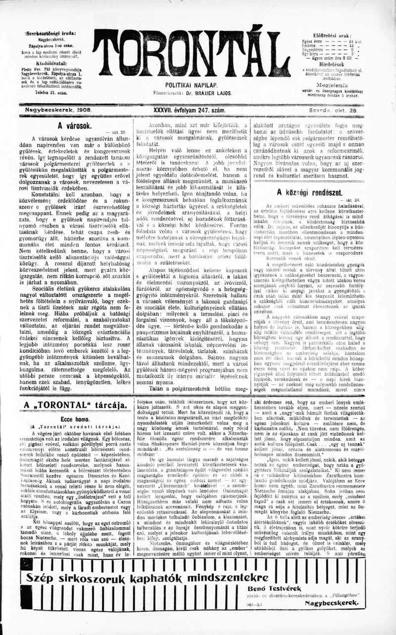 Torontál, 37. évf. 1908. október 28. 247. sz.