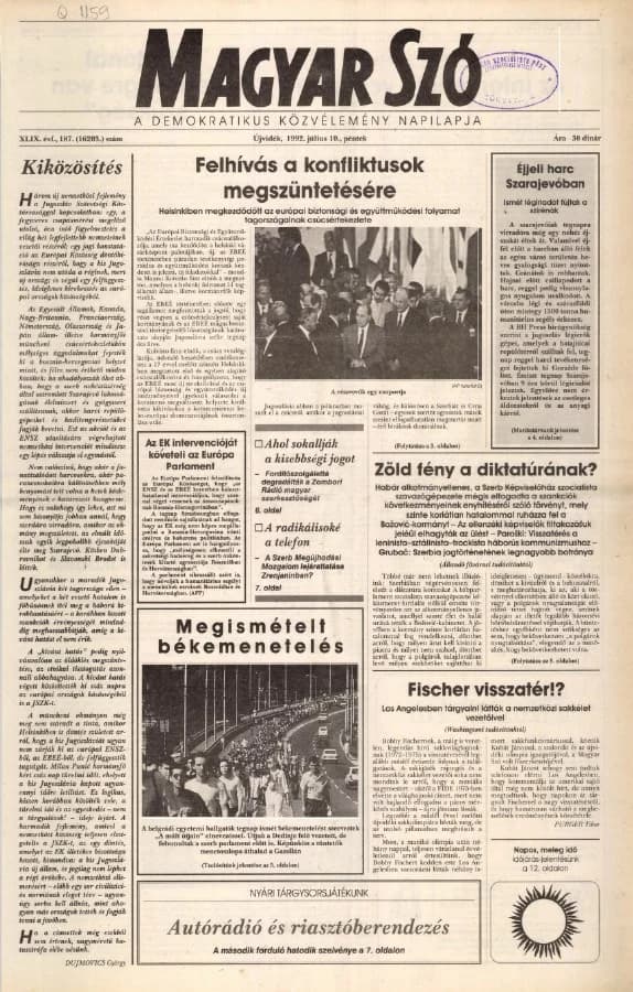 Magyar Szó, 49. évf. 1992. július 10. 187. sz. 1–16. oldal