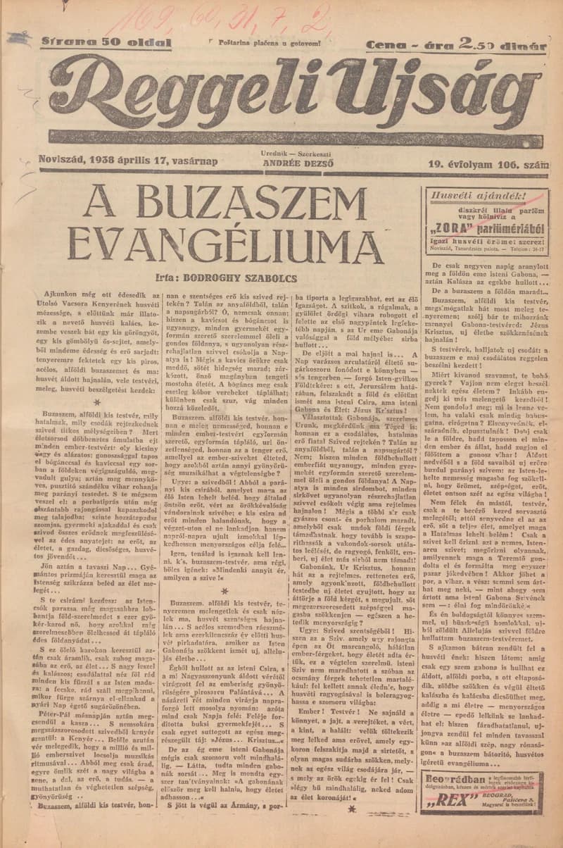 Reggeli Újság, 19. évf. 1938. április 17. 106. sz.
