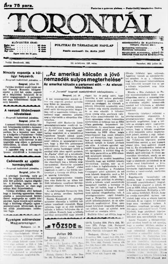 Torontál, 51. évf. 1922. július 22. 159. sz.