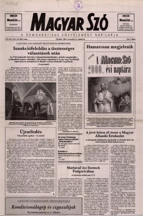 Magyar Szó, 56. évf. 1999. november 4. 215. sz. 1–16. oldal