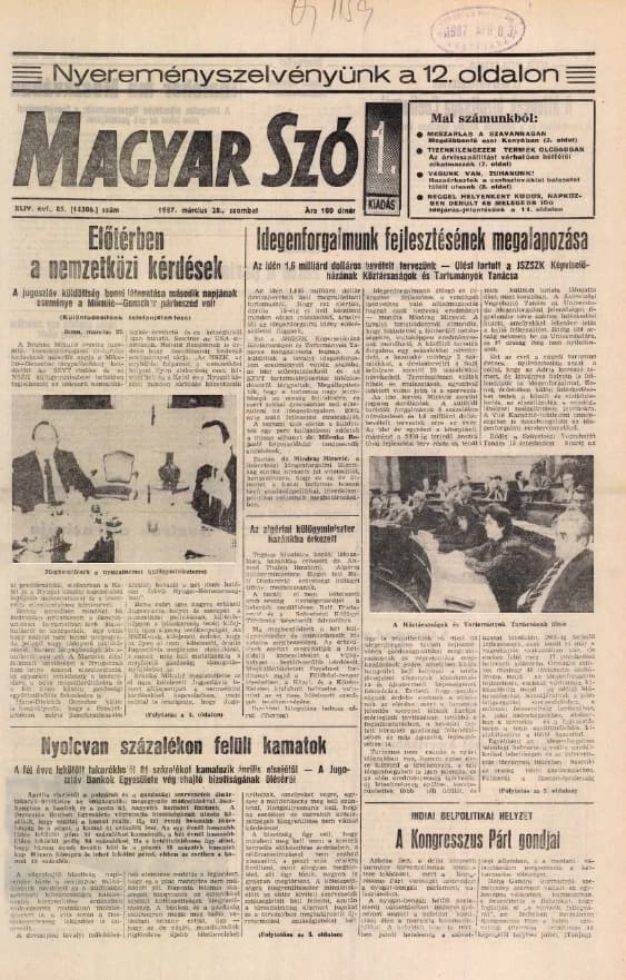 Magyar Szó, 44. évf. 1987. március 28. 85. sz. 1–24. oldal